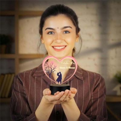 Happy Valentines Day Love Forever Personalized Couple Name LED Night Lamp with Warm White Light Valentines Day Gift for Husband Wife Romantic Light